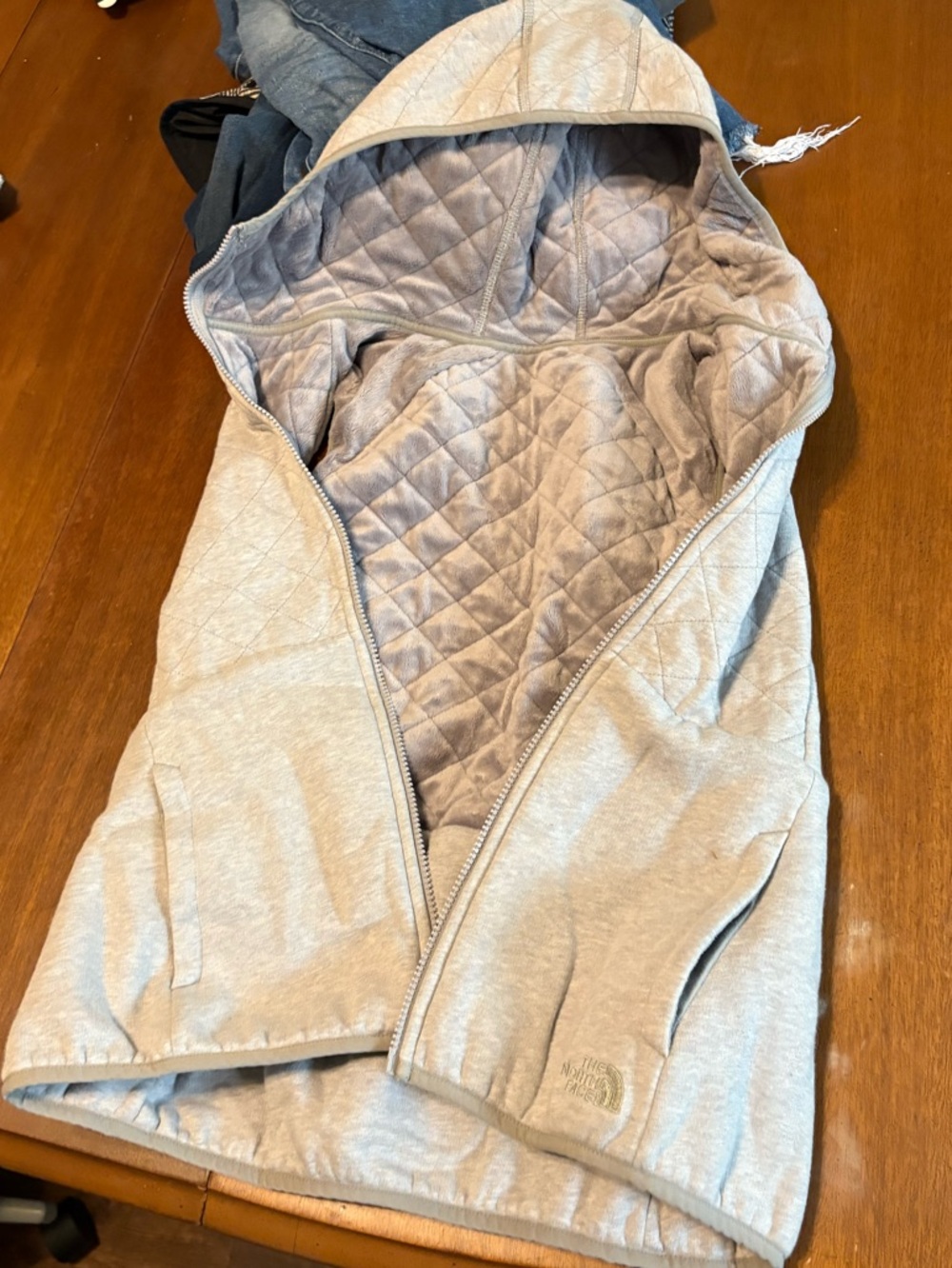 The North Face Light Gray Hooded Jacket with Embroidered Logo